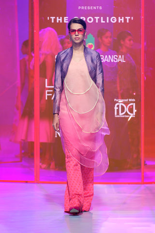 Siddhartha Bansal-Pink Layered Tunic Dress With Pants-INDIASPOPUP.COM