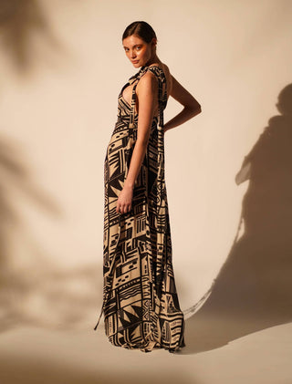 Nikita Mhaisalkar-Abstract Printed One-Shoulder Dress-INDIASPOPUP.COM