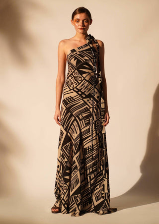 Nikita Mhaisalkar-Abstract Printed One-Shoulder Dress-INDIASPOPUP.COM