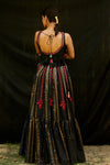 Chandrima-Black Stripe Chanderi Pleated Lehenga & Top-INDIASPOPUP.COM