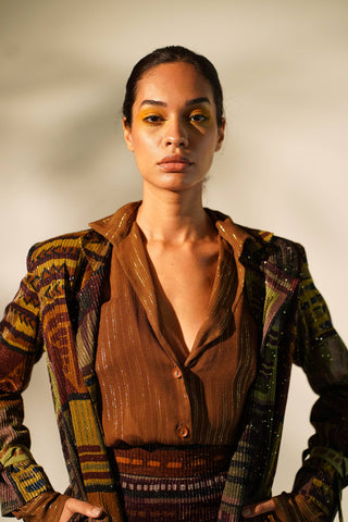 Nikita Mhaisalkar-Brown Lurex Shirt-INDIASPOPUP.COM