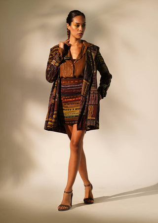 Nikita Mhaisalkar-Multicolour Abstract Print Trench Coat-INDIASPOPUP.COM