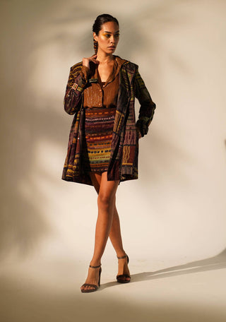 Nikita Mhaisalkar-Stripe Multicolour Print Short Skirt-INDIASPOPUP.COM