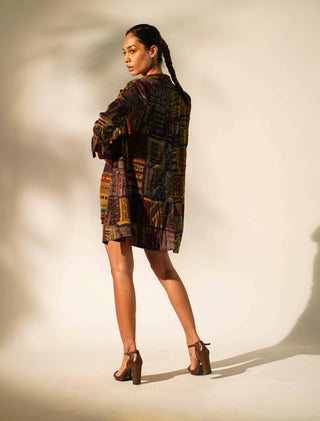 Nikita Mhaisalkar-Multicolour Abstract Print Trench Coat-INDIASPOPUP.COM