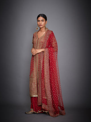 Ri.Ritu Kumar-Red Kurta With Unstitched Bottom And Dupatta-INDIASPOPUP.COM