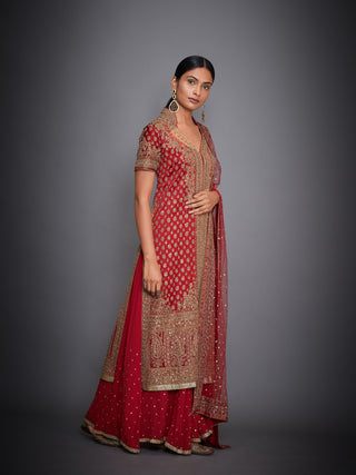 Ri.Ritu Kumar-Red Kurta With Unstitched Bottom And Dupatta-INDIASPOPUP.COM