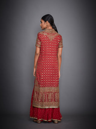 Ri.Ritu Kumar-Red Kurta With Unstitched Bottom And Dupatta-INDIASPOPUP.COM