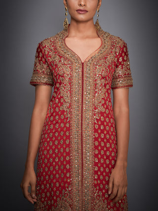 Ri.Ritu Kumar-Red Kurta With Unstitched Bottom And Dupatta-INDIASPOPUP.COM