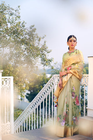 Rar Studio-Mint & Multicolor Saree Set-INDIASPOPUP.COM