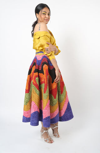 Siddhartha Bansal-Mustard Shirt With Multiwaves Skirt-INDIASPOPUP.COM