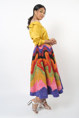 Siddhartha Bansal-Mustard Shirt With Multiwaves Skirt-INDIASPOPUP.COM