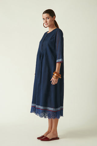 Payal Pratap-Navy Bonnie Dress With Scalloped Slip-INDIASPOPUP.COM