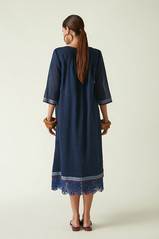 Payal Pratap-Navy Bonnie Dress With Scalloped Slip-INDIASPOPUP.COM