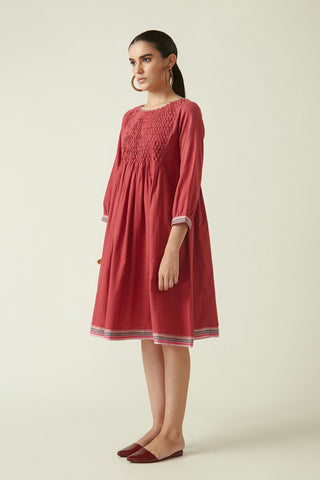 Payal Pratap-Wine Crimini Smocked Dress With Slip-INDIASPOPUP.COM