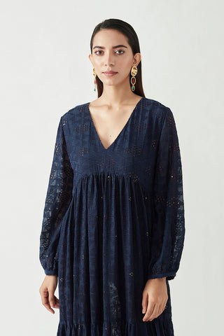 Payal Pratap-Navy Amada Embroidered Dress-INDIASPOPUP.COM