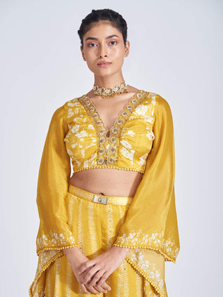 Basil Leaf-Bright Yellow Top With Palazzo-INDIASPOPUP.COM