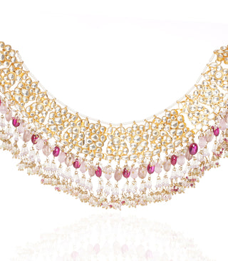 Preeti Mohan-Red & Pink Choker Necklace With Chandbali-INDIASPOPUP.COM