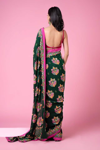 Siddhartha Bansal-Emerald Sea Green Sari With Blouse-INDIASPOPUP.COM