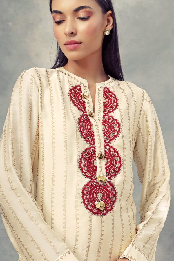 Bhumika Sharma-Ivory Nukta Print Kurta & Pants Set-INDIASPOPUP.COM