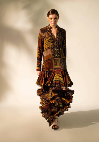 Nikita Mhaisalkar-Multicolour Printed Tiered Maxi Dress-INDIASPOPUP.COM