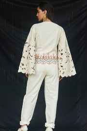 Chandrima-Ivory Cutwork Short Jacket With Pants-INDIASPOPUP.COM