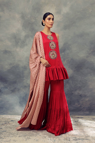 Bhumika Sharma-Ruby Red Frill Kurta & Sharara Set-INDIASPOPUP.COM