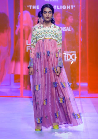 Siddhartha Bansal-Pink Embellished Long Gathered Dress-INDIASPOPUP.COM