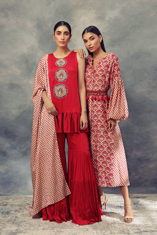 Bhumika Sharma-Ruby Red Frill Kurta & Sharara Set-INDIASPOPUP.COM