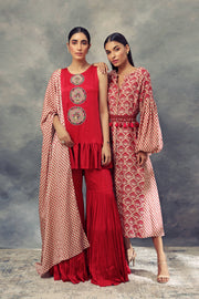 Bhumika Sharma-Red Printed Puff Sleeves Dress-INDIASPOPUP.COM