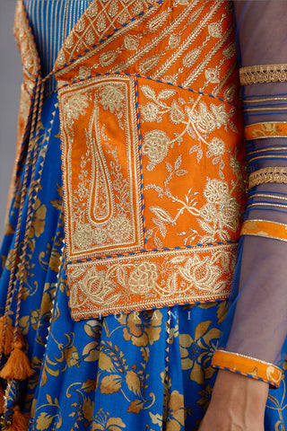 Torani-Blue Orange Shirin Anarkali Jacket Set-INDIASPOPUP.COM