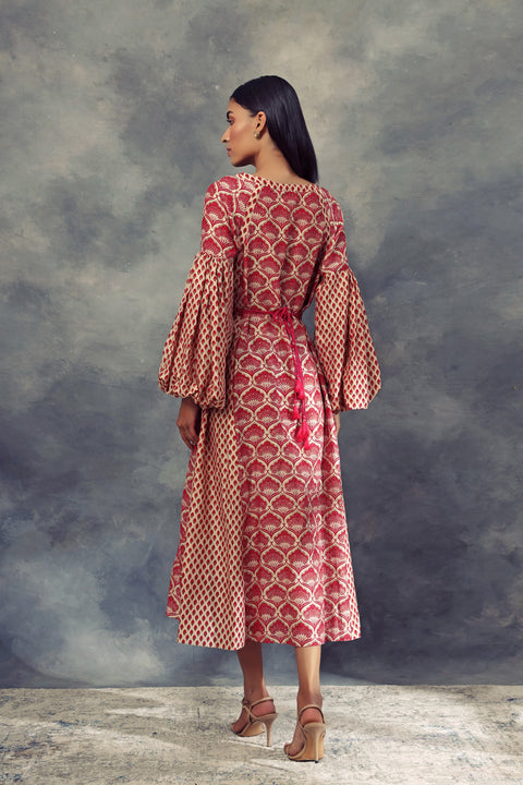 Bhumika Sharma-Red Printed Puff Sleeves Dress-INDIASPOPUP.COM