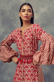 Bhumika Sharma-Red Printed Puff Sleeves Dress-INDIASPOPUP.COM