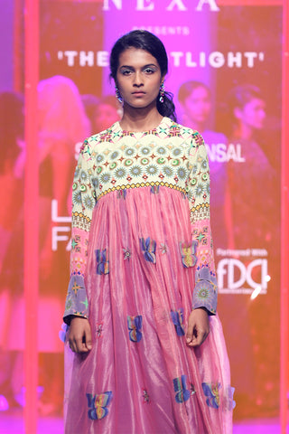 Siddhartha Bansal-Pink Embellished Long Gathered Dress-INDIASPOPUP.COM