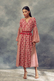 Bhumika Sharma-Red Printed Puff Sleeves Dress-INDIASPOPUP.COM