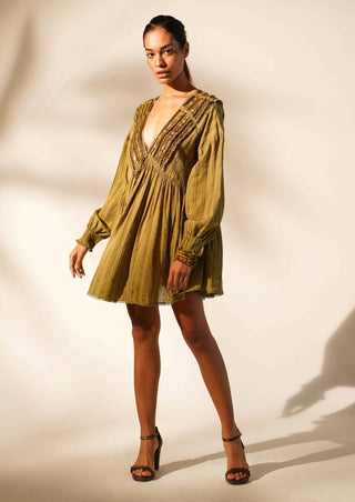 Nikita Mhaisalkar-Moss Green Short Dress-INDIASPOPUP.COM