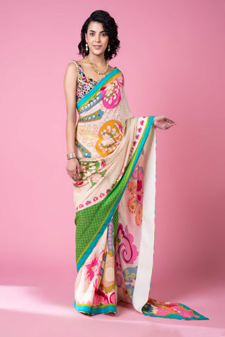 Siddhartha Bansal-Sky Ivory Embroidered Sari With Blouse-INDIASPOPUP.COM