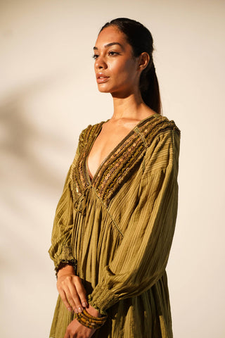 Nikita Mhaisalkar-Moss Green Short Dress-INDIASPOPUP.COM