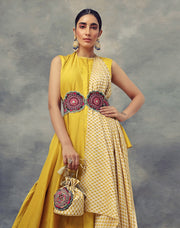 Bhumika Sharma-Mustard Yellow Peplum Top & Skirt Set-INDIASPOPUP.COM