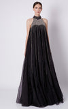 Pink Peacock Couture-Black Embroidered Trapeze Gown-INDIASPOPUP.COM