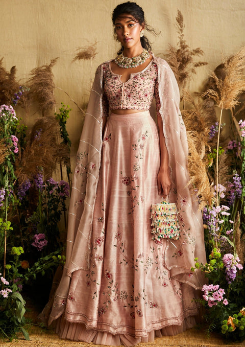 Ridhi Mehra-Pale Pink Lehenga Blouse With Dupatta-INDIASPOPUP.COM