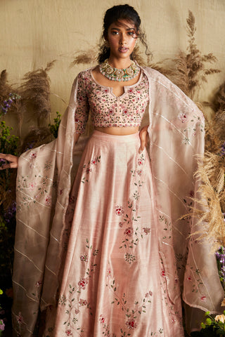 Ridhi Mehra-Pale Pink Lehenga Blouse With Dupatta-INDIASPOPUP.COM