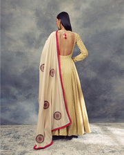 Bhumika Sharma-Mustard Yellow Bindu Print Anarkali & Embroidered Dupatta-INDIASPOPUP.COM