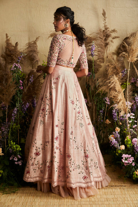 Ridhi Mehra-Pale Pink Lehenga Blouse With Dupatta-INDIASPOPUP.COM