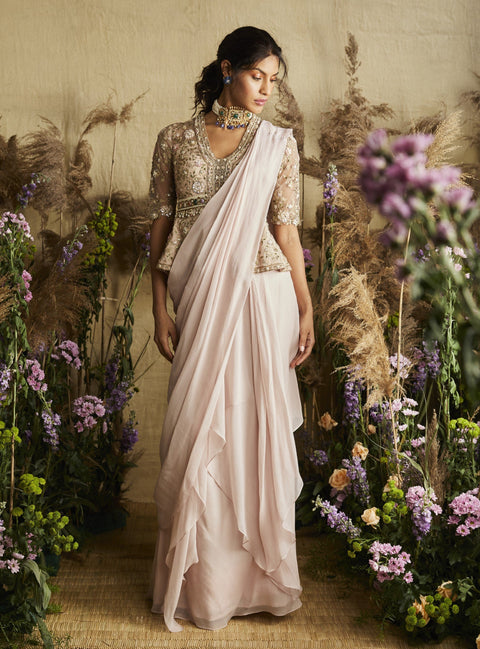 Ridhi Mehra - Pink Saree With Peplum - INDIASPOPUP.COM