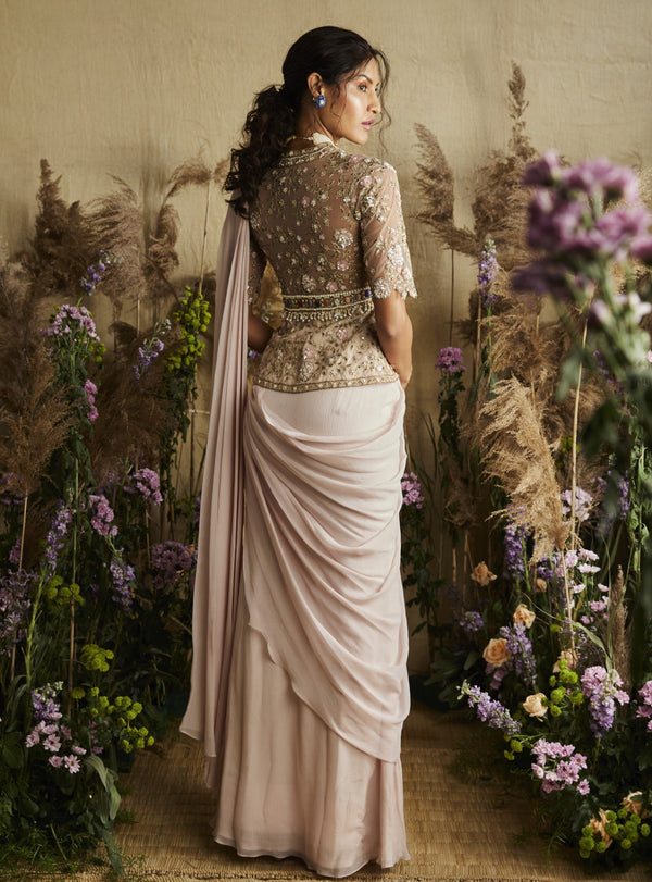 Ridhi Mehra - Pink Saree With Peplum - INDIASPOPUP.COM