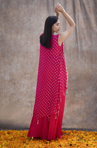 Silky Bindra-Rani Pink Cape With Top And Palazzo-INDIASPOPUP.COM