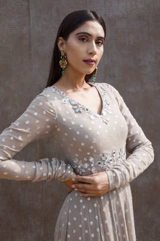 Silky Bindra-Grey Anarkali With Dupatta-INDIASPOPUP.COM