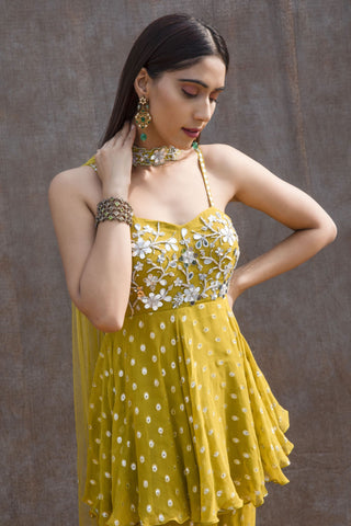 Silky Bindra-Lemon Green Peplum Top With Pant And Dupatta-INDIASPOPUP.COM