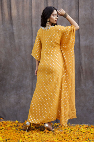 Silky Bindra-Yellow Mirror Work Kaftan-INDIASPOPUP.COM