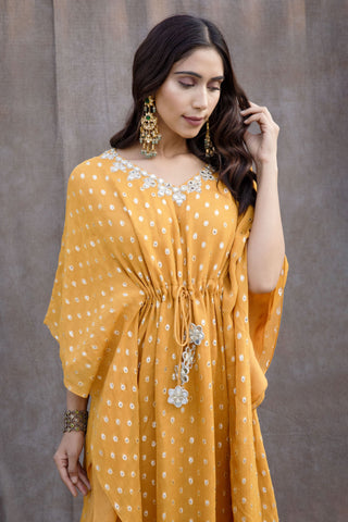 Silky Bindra-Yellow Mirror Work Kaftan-INDIASPOPUP.COM